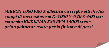 Angolo ripiegato: MIKRON 1000 PRO X allestita con righe ottiche ha campi di lavorazione di X=1000 Y=520 Z=600 con controllo HEIDEINAN 530 RPM 15000 viene principalmente usata per la finitura di pezzi.